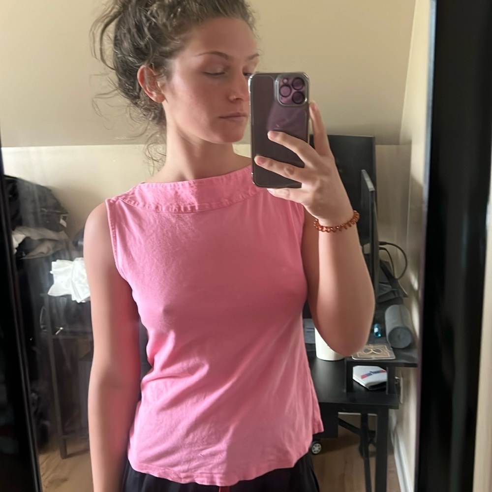 Pink Boat Neck Sleeveless Top